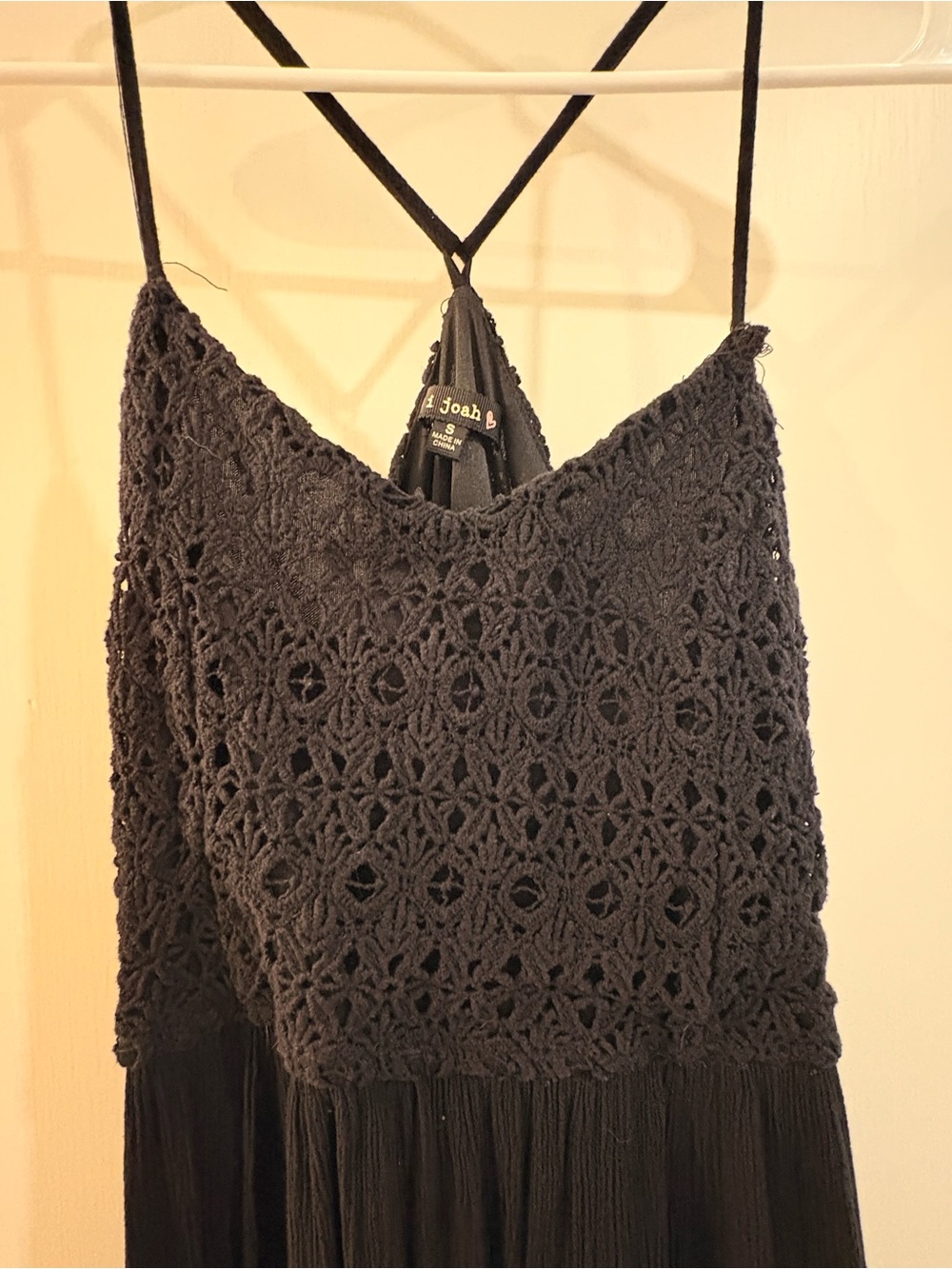 Joah Brown Black Crochet-Front Spaghetti Strap Camisole